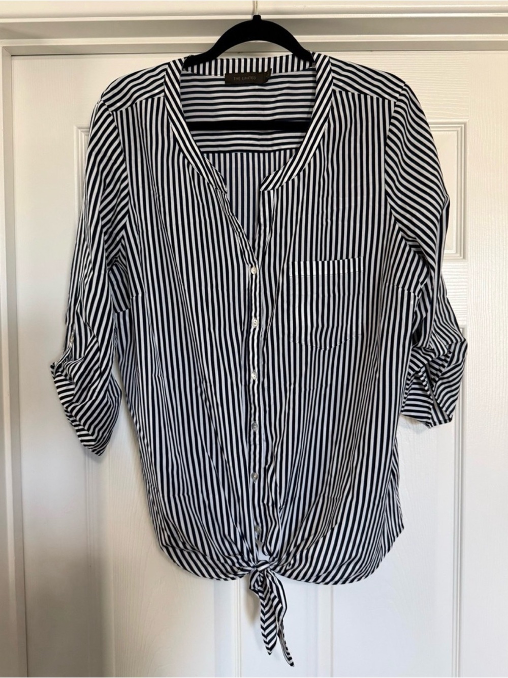 The Limited Dark Navy & White Striped Tie Front Blouse XL Never Worn